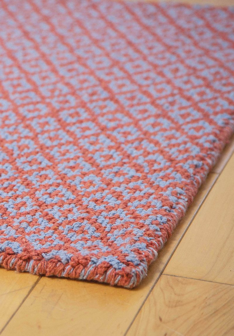 Diamonds forever orange blue eco-cotton-loom-hooked-rug-room03