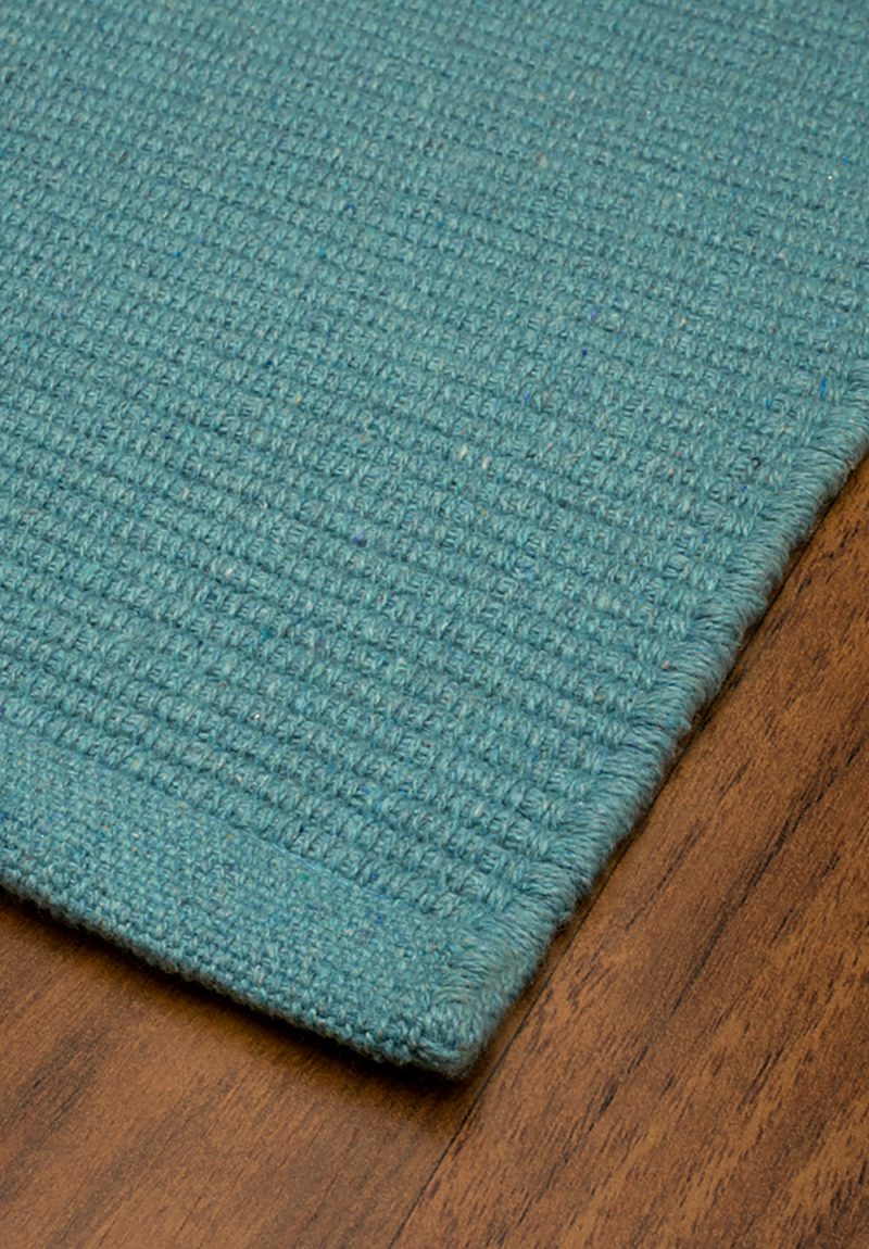 Solid Aqua Blue Flatweave Eco Cotton Rug Hook & Loom