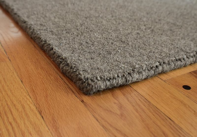 Natural Wool Loom Hooked Rug Solid Light Grey Hook & Loom
