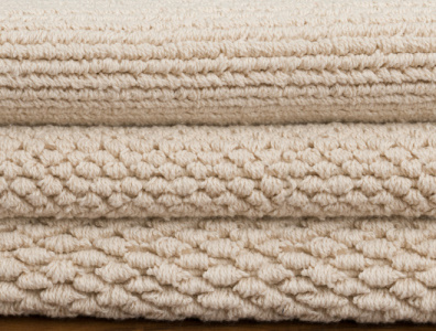 Organic cotton loom-hooked rugs stacked